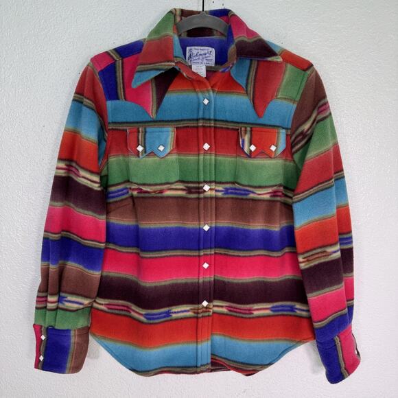 Rockmount Ranch Wear Tops - Rockmount Ranch Wear Shirt Womens Small Serape Stripe Fleece Western Snap USA